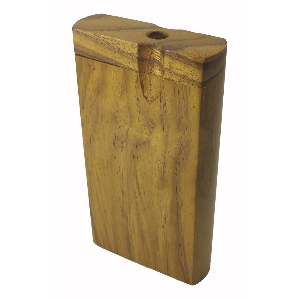 Wood Hitter Box Front and Top View of a Blank Wood Hitter Box with 3" Reusable Aluminum Cigarette
